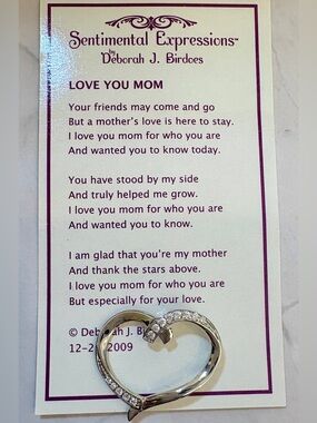 Sterling Silver 925 CZ “Love You Mom” Heart Pendant Necklace 18” Gift Ready
